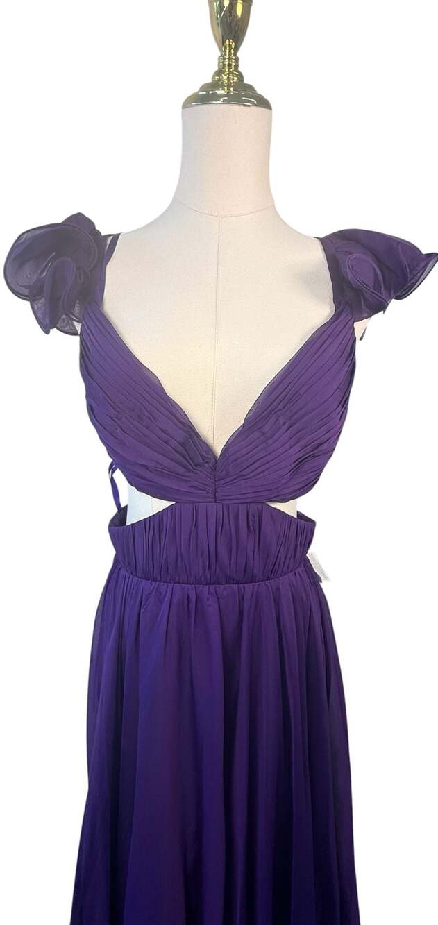 Mac Duggal Size 6 Purple Ruffle Cutout Maxi Dress - Picture 10 of 16